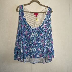 Lily Pulitzer for Target High Low Lace Back Fans Tank Top Women Plus Size 3X Blu